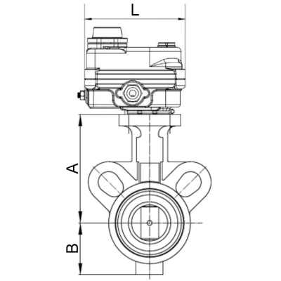 Затвор дисковый поворотный DN.ru WBV0232E-2W-Fb-ISO-H Ду25/32 Ру16, корпус - алюминиевый сплав, диск - нержавеющая сталь 316L, уплотнение - EPDM, с четвертьоборотным электроприводом DN.ru QT-N-003EM-O1-220VAC-У1 blue