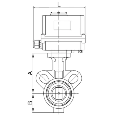 Затвор дисковый поворотный DN.ru WBV0232E-2W-Fb-ISO-H Ду25/32 Ру16, корпус - алюминиевый сплав, диск - нержавеющая сталь 316L, уплотнение - EPDM, с четвертьоборотным электроприводом DN.ru QT-N-003EM-O1-220VAC-У1 MINI