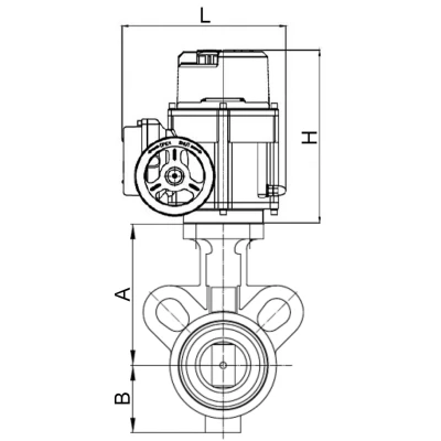 Затворы дисковые поворотные DN.ru WBV0232E-2W-Fb-ISO-H Ду25/32 Ру16, корпус - алюминиевый сплав, диск - нержавеющая сталь 316L, уплотнение - EPDM, с четвертьоборотным электроприводом QT-N-M-O2-380VAC-У1