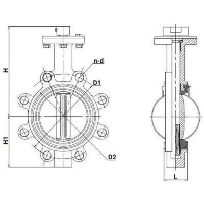 Затвор дисковый поворотный для абразивных сред DN.ru WBV1632E-2W-Fb-H Ду125 Ру16 межфланцевый, корпус - чугун QT450, диск - нержавеющая сталь 316L, уплотнение - EPDM, с электроприводом DN.ru QT-N-008EM-O1-380VAC-У1 380В HARK