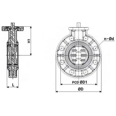 Затвор дисковый поворотный DN.ru WBV4242E-2W-Fb-ISO Дн200 Ру10 межфланцевый, корпус - НПВХ, диск - НПВХ, уплотнение - EPDM, с электроприводом DN.ru QT-N-008EM-O1-24VDC-У1 24В HARK