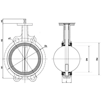 Затвор дисковый поворотный DN.ru WBV3232N-2W-Fb-H Ду300 Ру16, корпус - нержавеющая сталь 316L, диск -  нержавеющая сталь 316L, уплотнение - NBR, с электроприводом DN.ru QT-N-060EM-O1-24VDC-У1 24В HARK