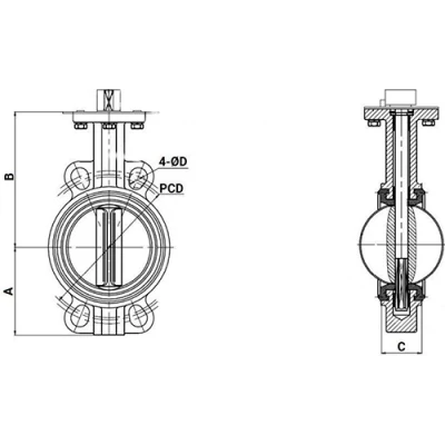 Затворы дисковые поворотные DN.ru WBV3131N-2W-Fb-H Ду50-250 Ру16, корпус - нержавеющая сталь 304, диск - нержавеющая сталь 304, уплотнение - NBR, с пневмоприводом PA-DA, пневмораспределителем 4V320-10 NAMUR AC220V и ручным дублером MONx-ISO