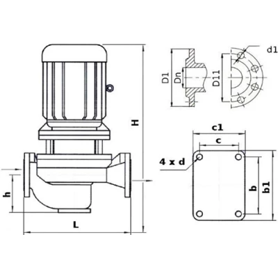 Насосы консольно-моноблочные, ин-лайн Электромотор КМЛ/4-5 поверхностные, корпус - чугун, мощность - 11-30кВт, напор - 12.5-32м, производительность - 3150-3333л/мин, 380/660В