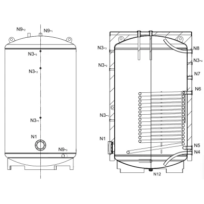 Бойлер косвенного нагрева ELSEN EWH01 настенный с одним змеевиком, объем - 800л, мощность - 91.9кВт, корпус - эмалированная сталь SmartCover, Tmax 95°C