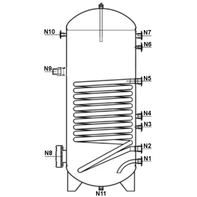 Бойлер косвенного нагрева ELSEN EWH02 напольный с одним змеевиком, объем - 300л, мощность - 66кВт, корпус - оцинкованная сталь, Tmax 95°C