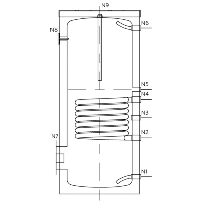 Бойлер косвенного нагрева ELSEN EWH03i напольный с одним змеевиком, объем - 300л, мощность - 46кВт, корпус - нержавеющая сталь AISI 304, Tmax 95°C