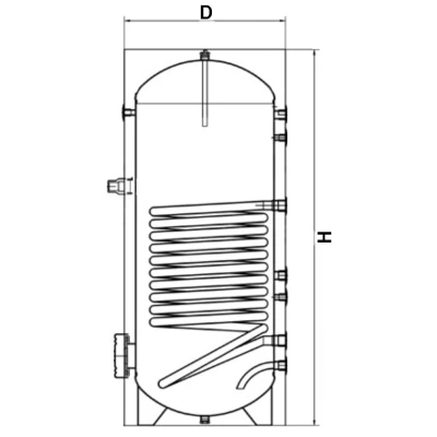 Бойлер косвенного нагрева ELSEN EWH02 напольный с одним змеевиком, объем - 300л, мощность - 66кВт, корпус - оцинкованная сталь, Tmax 95°C