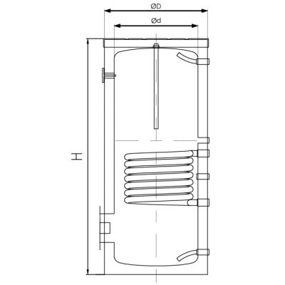 Бойлер косвенного нагрева ELSEN EWH03i напольный с одним змеевиком, объем - 300л, мощность - 46кВт, корпус - нержавеющая сталь AISI 304, Tmax 95°C