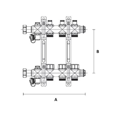 Коллекторная группа ELSEN 1″ Ду25 Ру4 корпус - нержавеющая сталь, 8 контуров, размер отвода – 3/4″, с вентилями