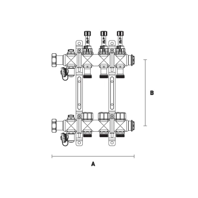 Коллекторная группа ELSEN 1″ Ду25 Ру4 корпус - нержавеющая сталь, 3 контура, размер отвода – 3/4″, с вентилями и расходомерами