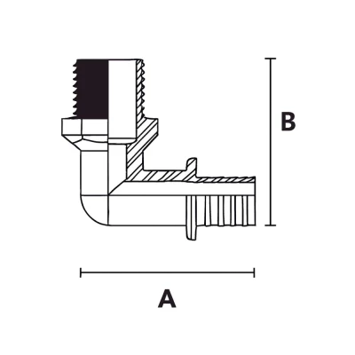 Угольник ELSEN Monolit Дн20×1/2″ Ру10 90° аксиальный, корпус – латунь CW617N, присоединение – штуцер/наружная резьба