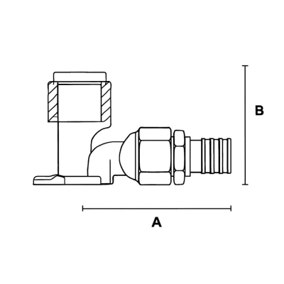 Угольник настенный ELSEN Monolit Дн16×1/2″ Ру10 90° двойной аксиальный корпус – латунь CW617N, присоединение – штуцер/внутренняя резьба