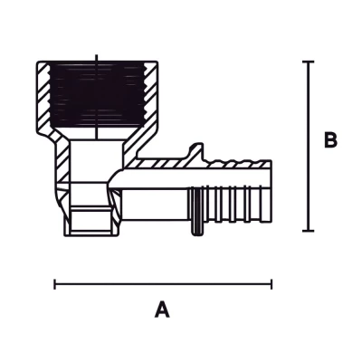 Угольник настенный ELSEN Monolit Дн20×1/2″ Ру10 90° аксиальный, корпус – латунь CW617N, присоединение – штуцер/внутренняя резьба