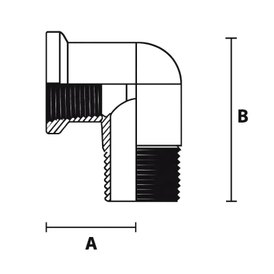 Угольник ELSEN Metalit TIN 1/2″ Ду15 Ру16 90° корпус – латунь CW617N, покрытие – оловянное, присоединение – наружная/внутренняя резьба