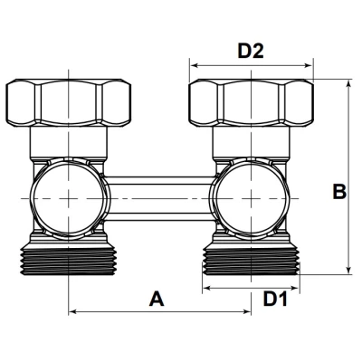 Вентиль H-образный ELSEN EVR05.3411 3/4″ Ду20 Ру10 прямой, материал - никелированная латунь, присоединение - накидная гайка / наружная резьба