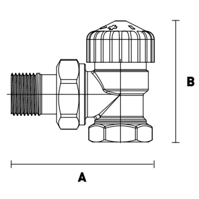 Вентиль термостатический ELSEN EVR09.3412 1/2″ Ду15 Ру10 угловой, материал - никелированная латунь, присоединение - внутренняя резьба / наружная резьба