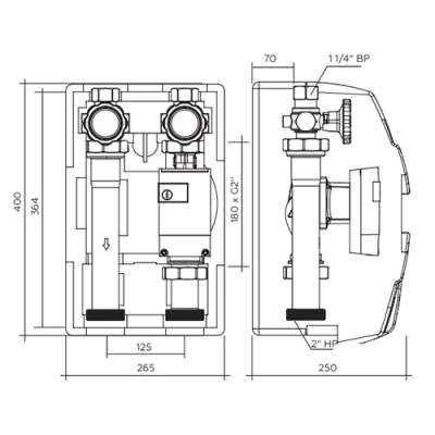 Насосная группа ELSEN SMARTBOX 6.5 EFG32.01 без насоса, без смесителя, прямая, мощность - 79.1кВт, производительность - 56л/мин, корпус - латунь
