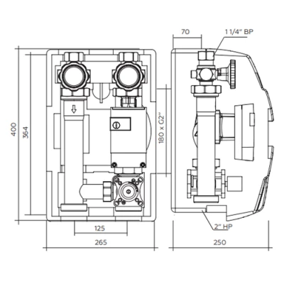 Насосная группа ELSEN SMARTBOX 6.5 EFG32.02 без насоса, со смесителем, мощность - 55.8кВт, производительность - 40л/мин, корпус - латунь