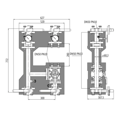 Насосная группа ELSEN POWERBOX 33 EFG50.020 фланцевая, без насоса, со смесителем, без сервопривода, мощность - 225кВт, производительность - 161л/мин, корпус - латунь