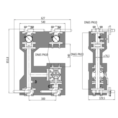 Насосная группа ELSEN POWERBOX 70 EFG65.020 фланцевая, без насоса, со смесителем, без сервопривода, мощность - 314кВт, производительность - 225л/мин, корпус - латунь