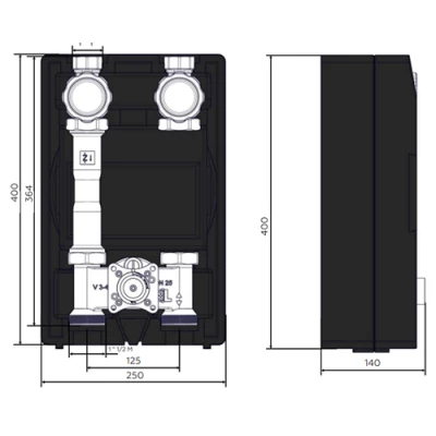 Насосная группа ELSEN SMARTBOX 3.5 EFG25.020 без насоса, со смесителем, без сервопривода, мощность - 37.2кВт, производительность - 26л/мин, корпус - латунь, с возможностью изменения подающей и обратной линии