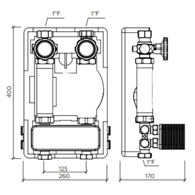 Насосная группа ELSEN SMARTBOX 3.5 EFG25.20 без насоса, с теплообменником на 20 пластин, мощность - 20кВт, производительность - 16л/мин, корпус - латунь