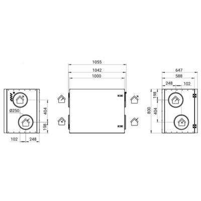 Приточно-вытяжная установка Energolux Riviera GO R-EC HRE 900 горизонтальная, производительность - до 900м3/ч, тип нагревателя - электрический, 220В