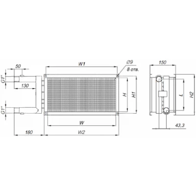 Воздухонагреватель канальный Energolux SHRW 70-40-2 водяной, корпус - оцинкованная сталь, мощность - 62.2кВт, производительность - 4500м3/час