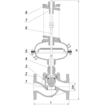 Регуляторы перепада давления Энерготехномаш УРРД-НО-РПД Ду15-200 Ру25 фланцевые, Kvу - 0.25-400м3/ч, Tmax 150°C, уплотнение - EPDM, корпус - cталь 25Л, с мембранным приводом 0.3-1.2МПа