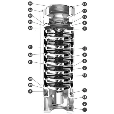 Насос скважинный ESPA SE6 INX 24-29-6/37 погружной, корпус - нержавеющая сталь, мощность - 37кВт, напор - 429м, производительность - 400л/мин, 380В, без электродвигателя
