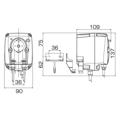 Насос дозировочный перистальтический ETATRON B-FCD PER 0103 поверхностный, корпус - пластик, мощность - 5Вт, производительность - 1л/час, 220В, с датчиком электропроводности
