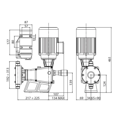 Насос дозировочный мембранный ETATRON D AA 0079 S.V. поверхностный, корпус - алюминий, мощность - 0.25кВт, производительность - 79л/час, 380В, головка насоса - нержавеющая сталь AISI 316L, двигатель с самовентиляцией