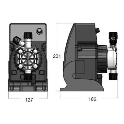 Насосы дозировочные мембранные ETATRON DLXB-VFT/MBB R/C поверхностные, корпус - пластик, 220В, мощность - 37-58Вт, производительность - 1-20л/час, с управлением от внешнего импульсного сигнала, с регулировкой длины хода пистона