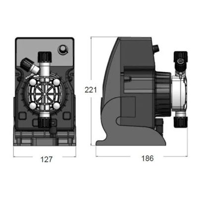 Насос дозировочный мембранный ETATRON DLXB-MA/MB R/C 0115 поверхностный, корпус - пластик, мощность - 37Вт, производительность - 1л/час - 15бар, 2л/час - 10бар, 3л/час - 5бар, 220В, с микропроцессорным управлением, с регулировкой длины хода пистона