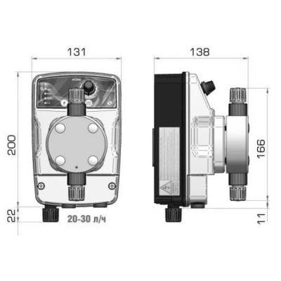 Насос дозировочный мембранный ETATRON eONE MA 0710 поверхностный, корпус - пластик, мощность - 7/26Вт, производительность - 7л/час, 220В, с ручным управлением
