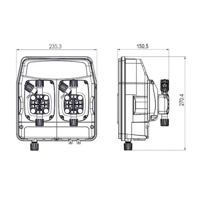 Насос дозировочный мембранный ETATRON TWINPOOL (eTWIN) PH/RX 0206 поверхностный, корпус - пластик, мощность - 65Вт, производительность - 2л/час, 220В