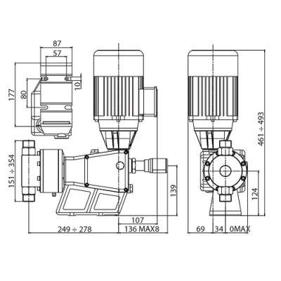 Насосы дозировочные плунжерные ETATRON P AA поверхностные, корпус - алюминий, мощность - 0.25-0.75кВт, производительность - 14-1027л/час, 220-380В, головка насоса - нержавеющая сталь AISI 316L