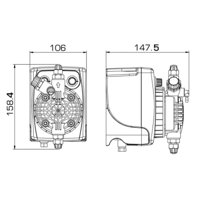 Насос дозировочный мембранный ETATRON PKX-FT/A 0702 поверхностный, корпус - пластик, мощность - 32Вт, производительность - 7л/час - 2бар, 10л/час - 1бар, 220В, с управлением от внешнего импульсного сигнала