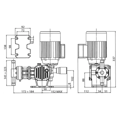 Насосы дозировочные плунжерные ETATRON ST-P AA поверхностные, корпус - алюминий, мощность - 0.18-0.25кВт, производительность - 11-225л/час, 220-380В, головка насоса - нержавеющая сталь AISI 316L