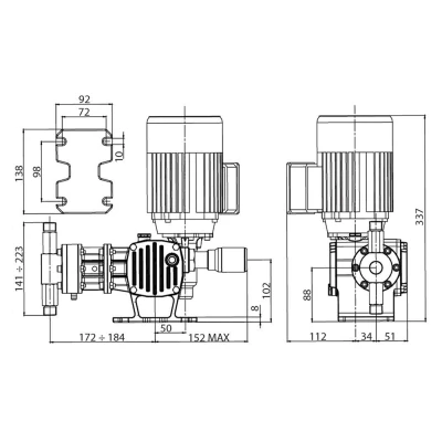 Насос дозировочный плунжерный ETATRON ST-P AA 0011 поверхностный, корпус - алюминий, мощность - 0.18кВт, производительность - 11л/час, 380В, головка насоса - нержавеющая сталь AISI 316L