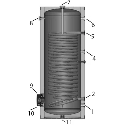 Бойлер косвенного нагрева ЭВАН WIС напольный, объем - 500л, мощность - 142кВт, корпус - эмалированная сталь, Tmax 120°C, подключение - боковое