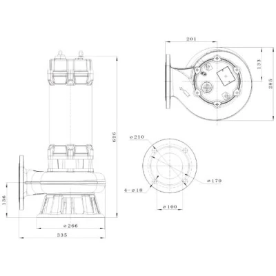 Насос фекальный FANCY WQV100/7.5 погружной, корпус - чугун, мощность - 7.5кВт, напор - 15м, производительность - 1667л/мин, 380B