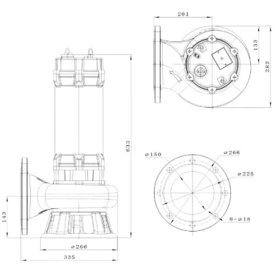 Насос фекальный FANCY WQV150/7.5 погружной, корпус - чугун, мощность - 7.5кВт, напор - 13м, производительность - 1667л/мин, 380B