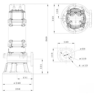 Насос фекальный FANCY WQV50/2.2 погружной, корпус - чугун, мощность - 2.2кВт, напор - 15м, производительность - 417л/мин, 380B