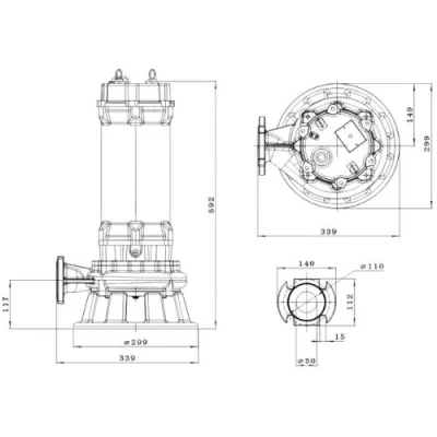 Насос фекальный FANCY WQV50/9.2 погружной, корпус - чугун, мощность - 9.2кВт, напор - 37м, производительность - 500л/мин, 380B