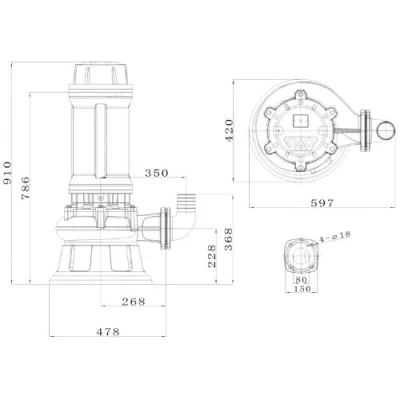 Насос фекальный FANCY WQV80/11 погружной, корпус - чугун, мощность - 11кВт, напор - 25м, производительность - 1333л/мин, 380B