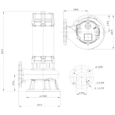 Насос фекальный FANCY WQV80/5.5 погружной, корпус - чугун, мощность - 5.5кВт, напор - 20м, производительность - 833л/мин, 380B