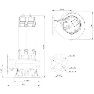 Насос фекальный FANCY WQV80/7.5 погружной, корпус - чугун, мощность - 7.5кВт, напор - 23м, производительность - 833л/мин, 380B