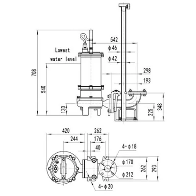 Насос фекальный FANCY 100WQB100-24-11/2 погружной, корпус - чугун, мощность - 11кВт, напор - 24м, производительность - 1667л/мин, 380В